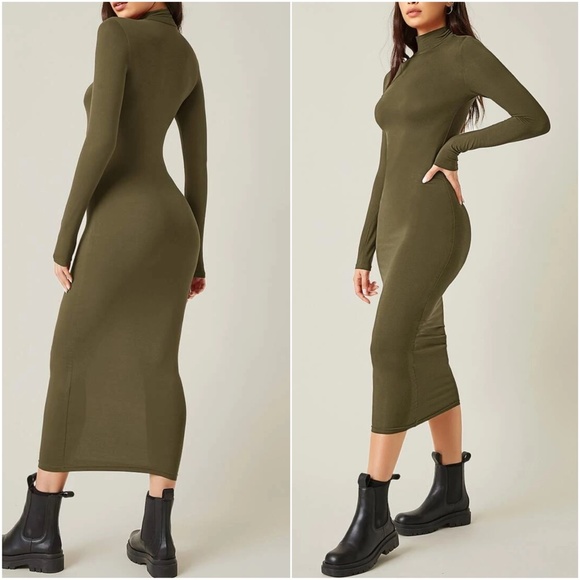 Royal Blue mock neck fitted midi dress Party - Picture 8 of 8